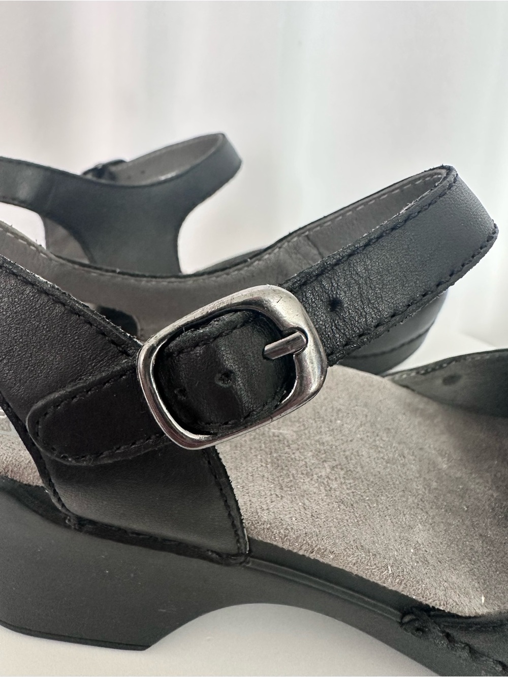 Dansko Black Leather Closed-Toe Ankle Strap Wedge Shoes US 12.5-13 (SH108) - Picture 9 of 11